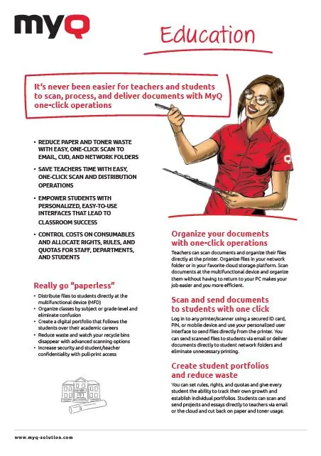 MyQ For Education Datasheet Thumb, Executive OfficeLinx, Monroe, LA, Kyocera, Sharp, Dealer, Reseller, Louisiana