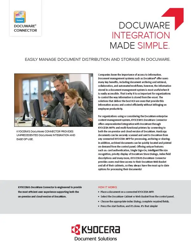 Kyocera Software Document Management Docuware Connector Data Sheet Thumb, Executive OfficeLinx, Monroe, LA, Kyocera, Sharp, Dealer, Reseller, Louisiana