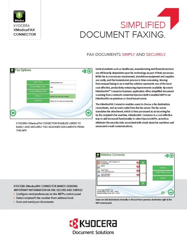Kyocera Software Document Management Xmediusfax Connector Data Sheet Thumb, Executive OfficeLinx, Monroe, LA, Kyocera, Sharp, Dealer, Reseller, Louisiana