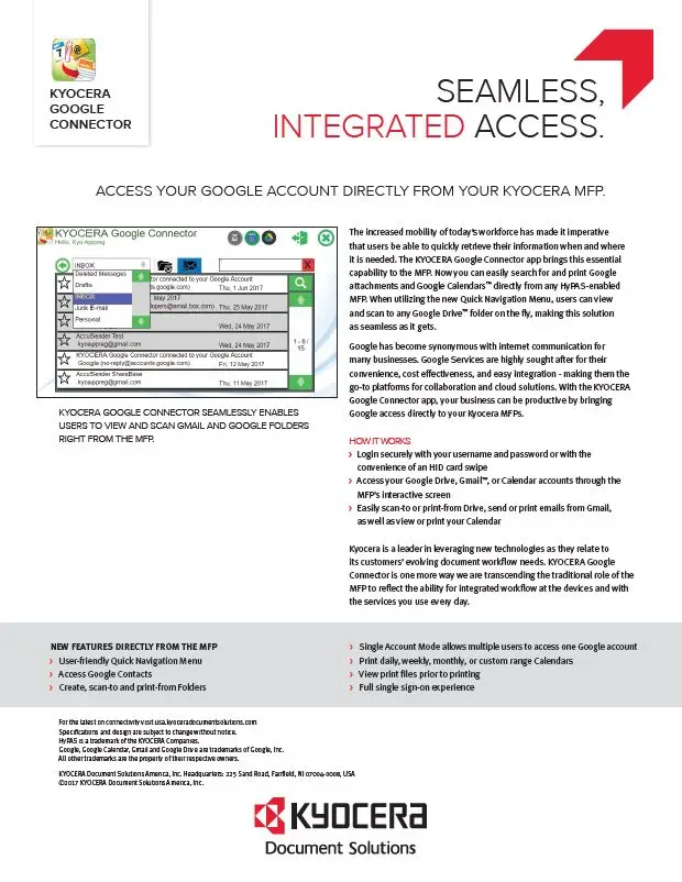 Kyocera Software Mobile And Cloud Google Connector Data Sheet Thumb, Executive OfficeLinx, Monroe, LA, Kyocera, Sharp, Dealer, Reseller, Louisiana