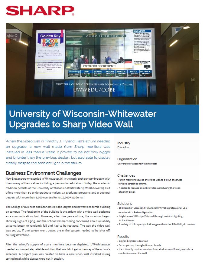 University Wisconsin Video Wall Pdf Cover, Professional Display, Sharp, Executive OfficeLinx, Monroe, LA, Kyocera, Sharp, Dealer, Reseller, Louisiana